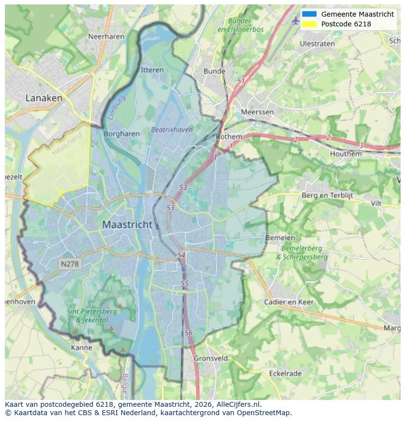 Postcodekaart voor 6218