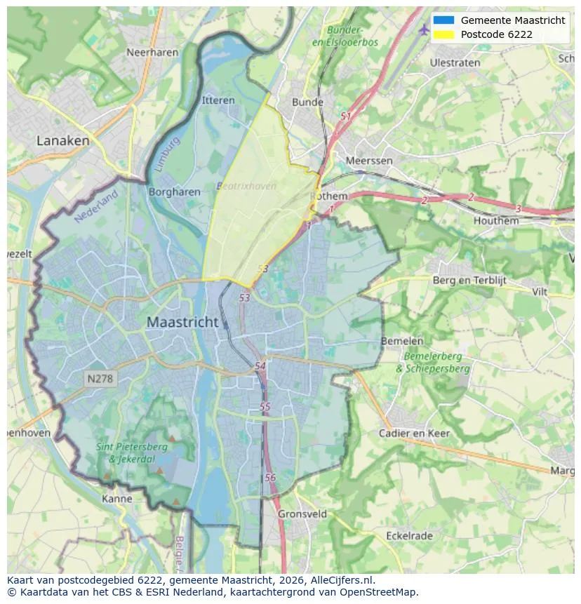 Postcodekaart voor 6222