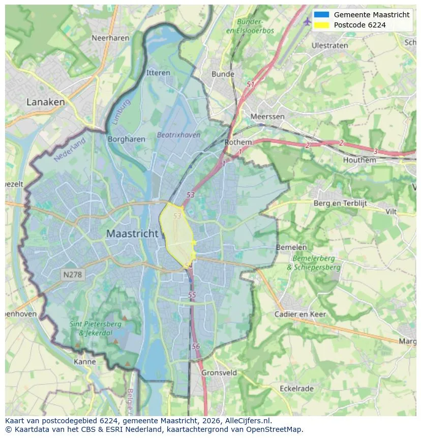 Postcodekaart voor 6224