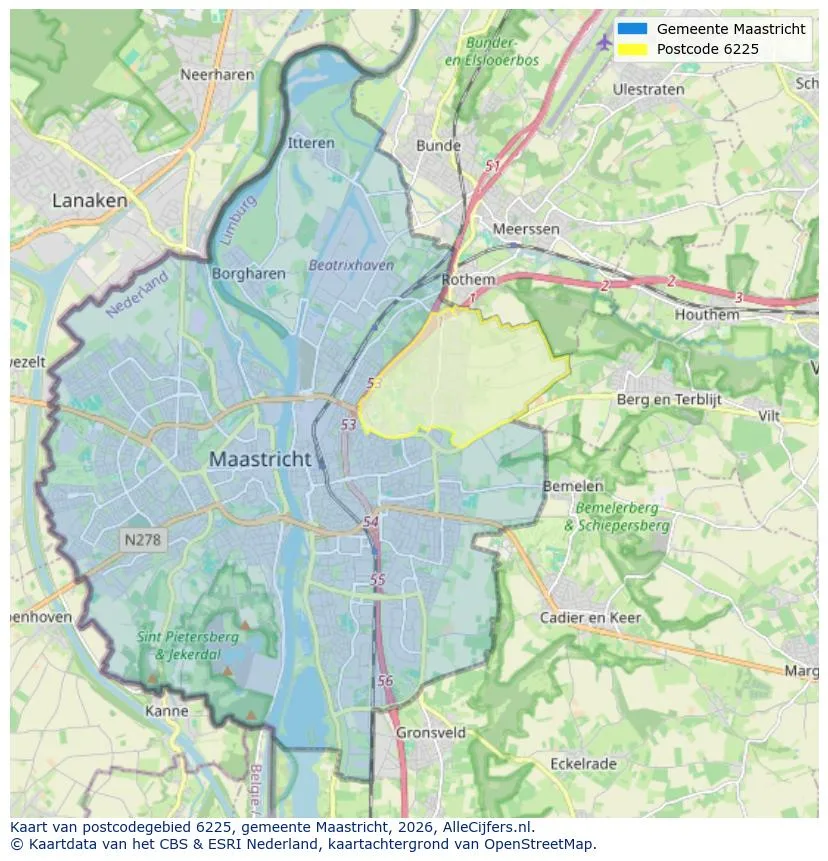 Postcodekaart voor 6225