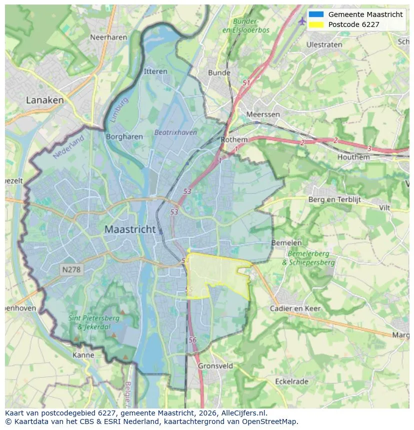 Postcodekaart voor 6227