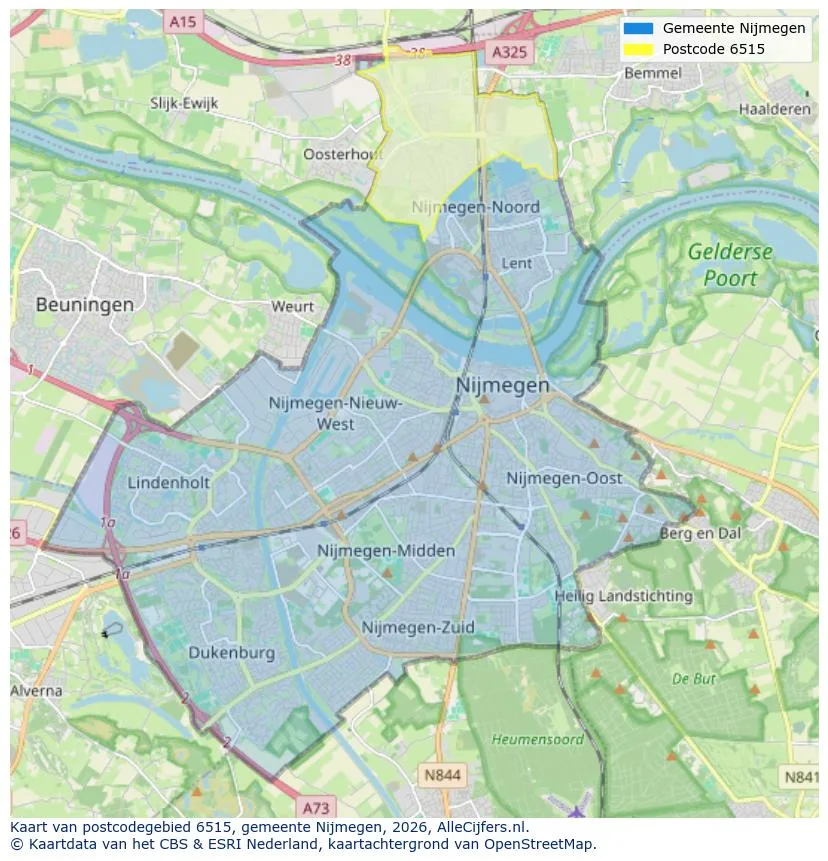 Postcodekaart voor 6515