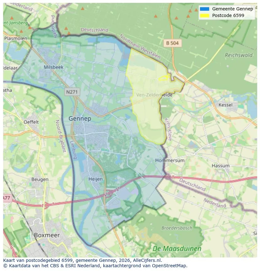 Postcodekaart voor 6599