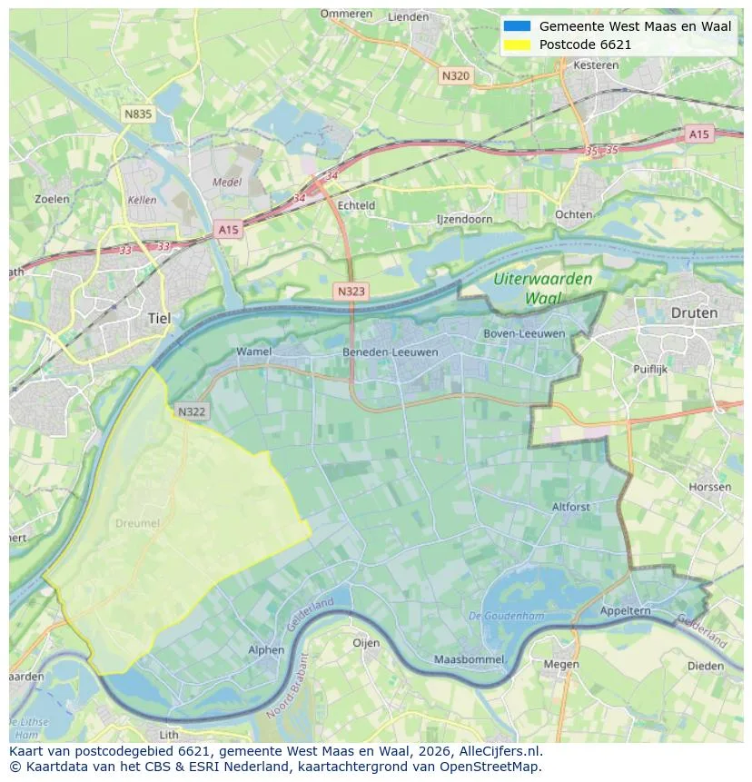 Postcodekaart voor 6621