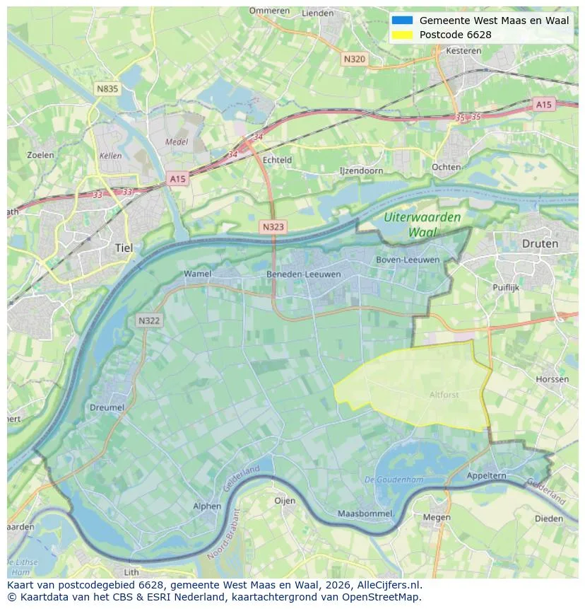 Postcodekaart voor 6628