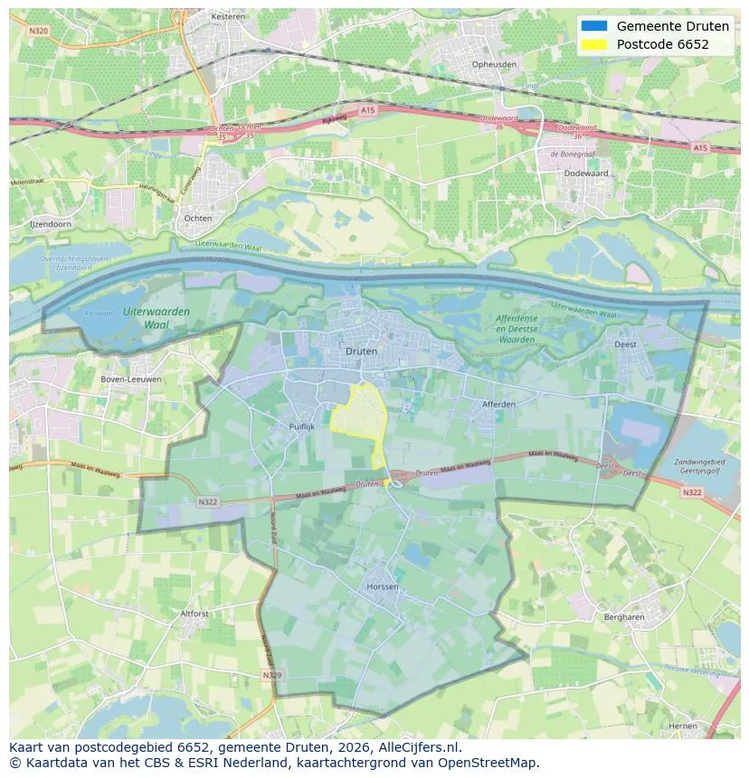 Postcodekaart voor 6652