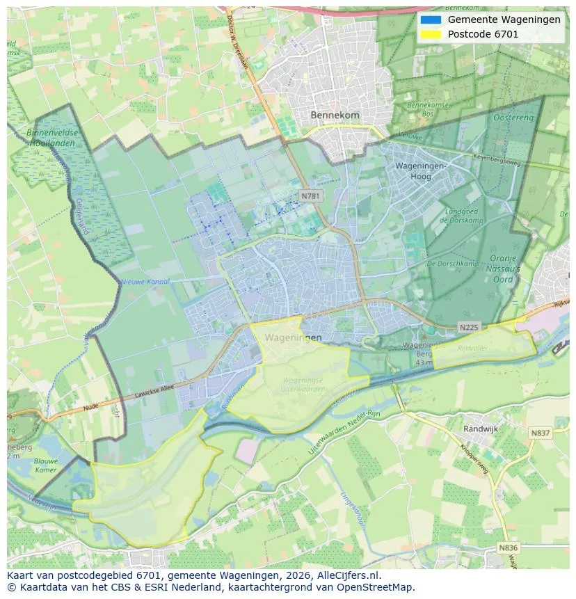 Postcodekaart voor 6701