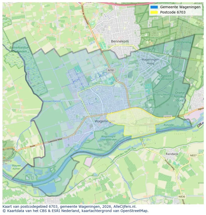 Postcodekaart voor 6703