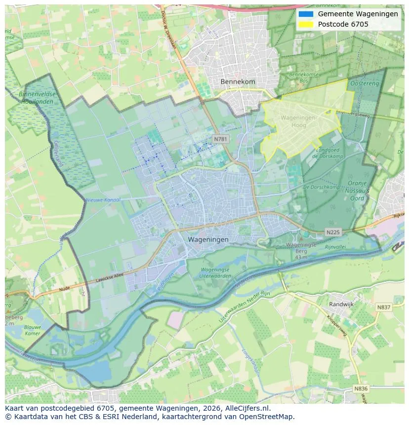 Postcodekaart voor 6705