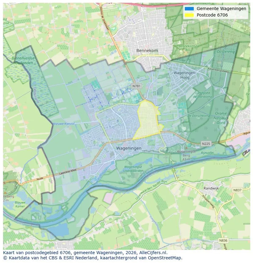 Postcodekaart voor 6706