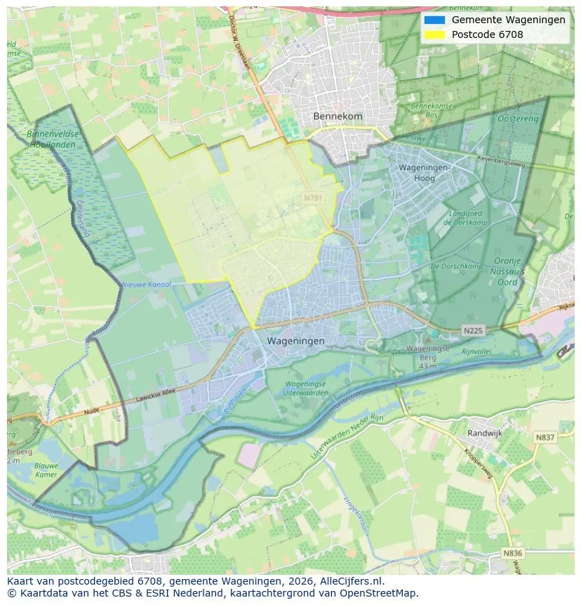 Postcodekaart voor 6708