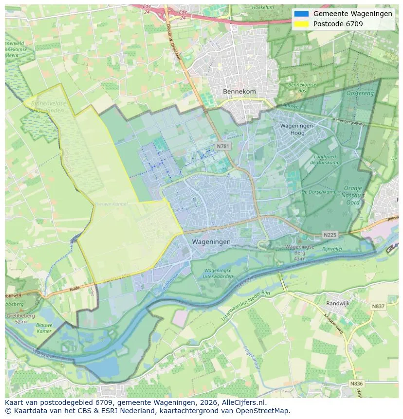 Postcodekaart voor 6709