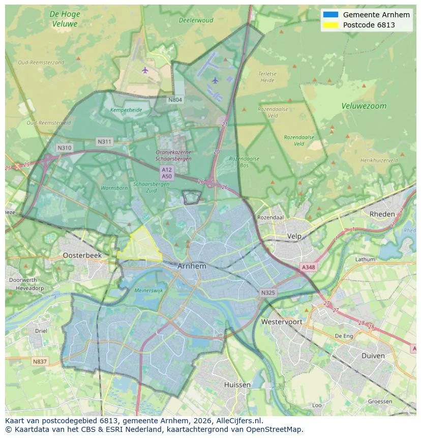 Postcodekaart voor 6813