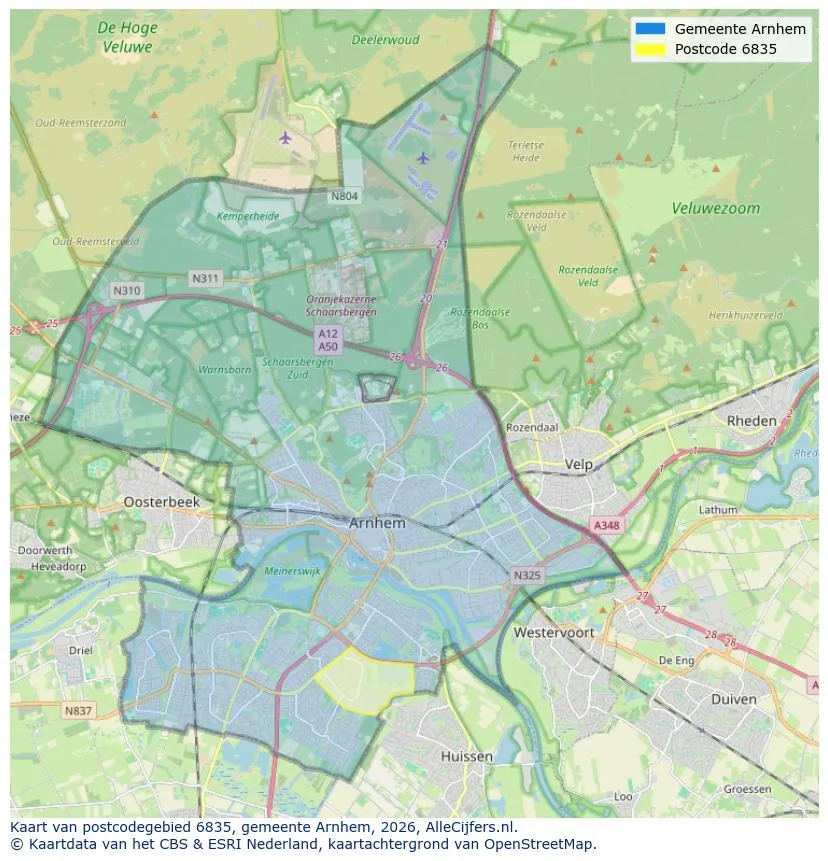 Postcodekaart voor 6835