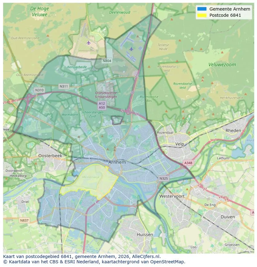 Postcodekaart voor 6841
