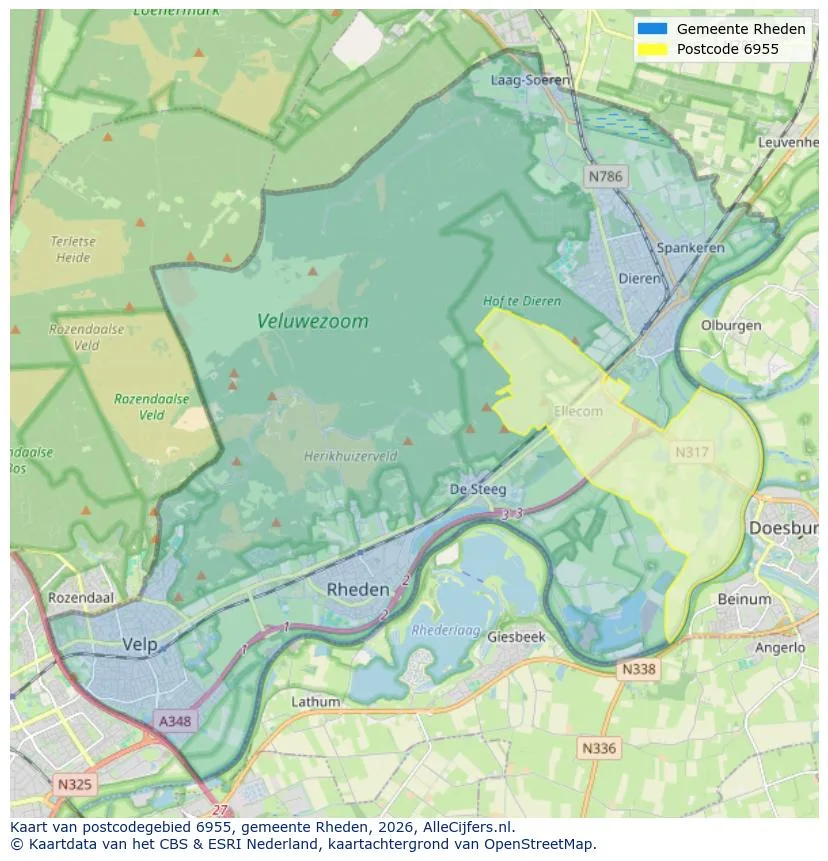 Postcodekaart voor 6955