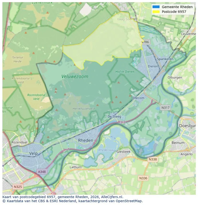Postcodekaart voor 6957