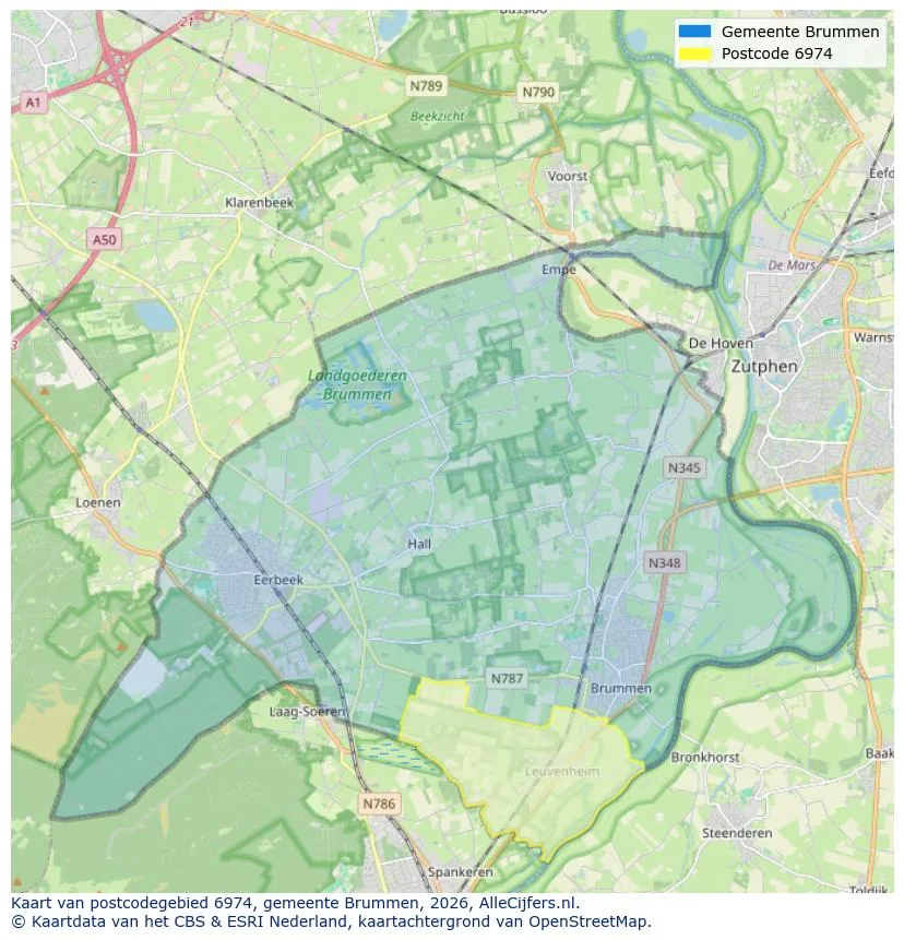 Postcodekaart voor 6974