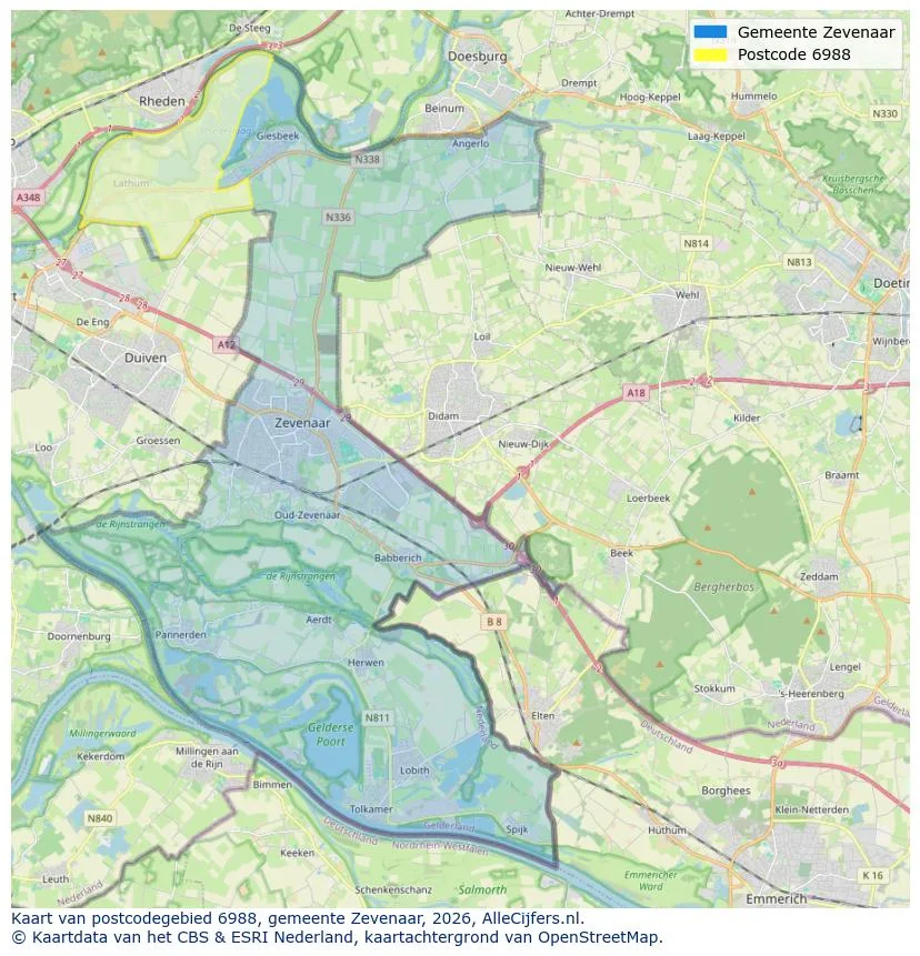 Postcodekaart voor 6988