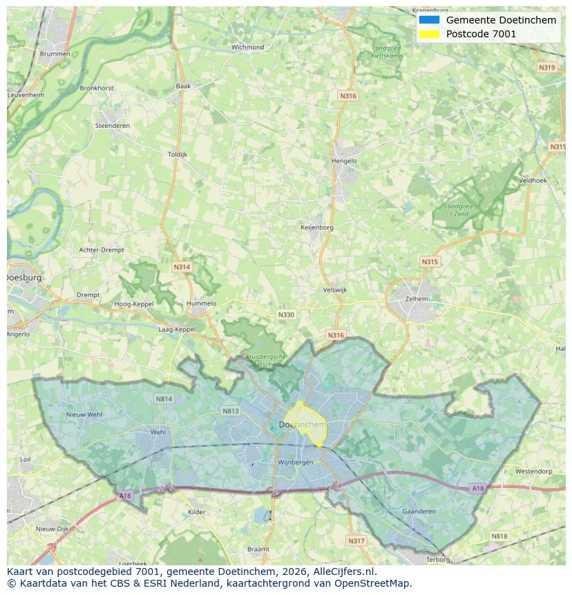 Postcodekaart voor 7001