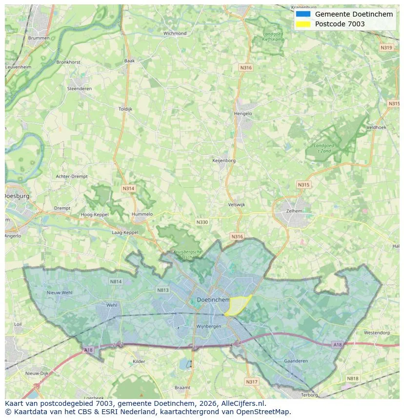 Postcodekaart voor 7003