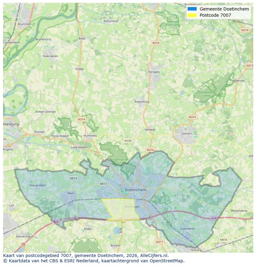 Postcode map for 7007