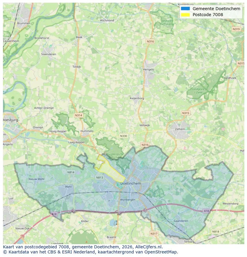 Mapa de códigos postales para 7008
