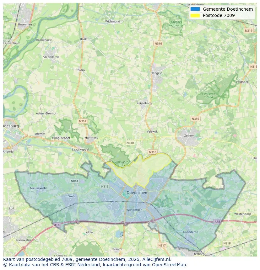 Postcodekaart voor 7009