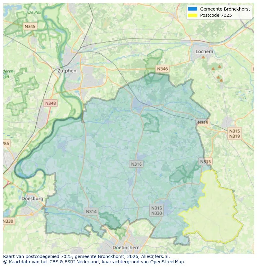Postcodekaart voor 7025