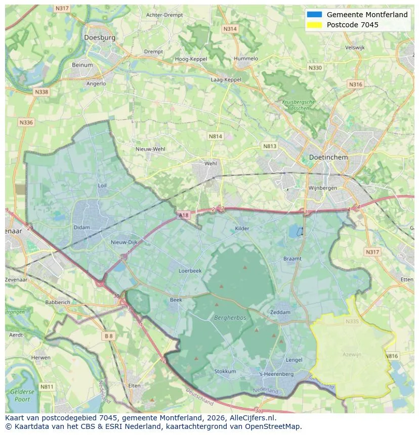 Mapa de códigos postales para 7045