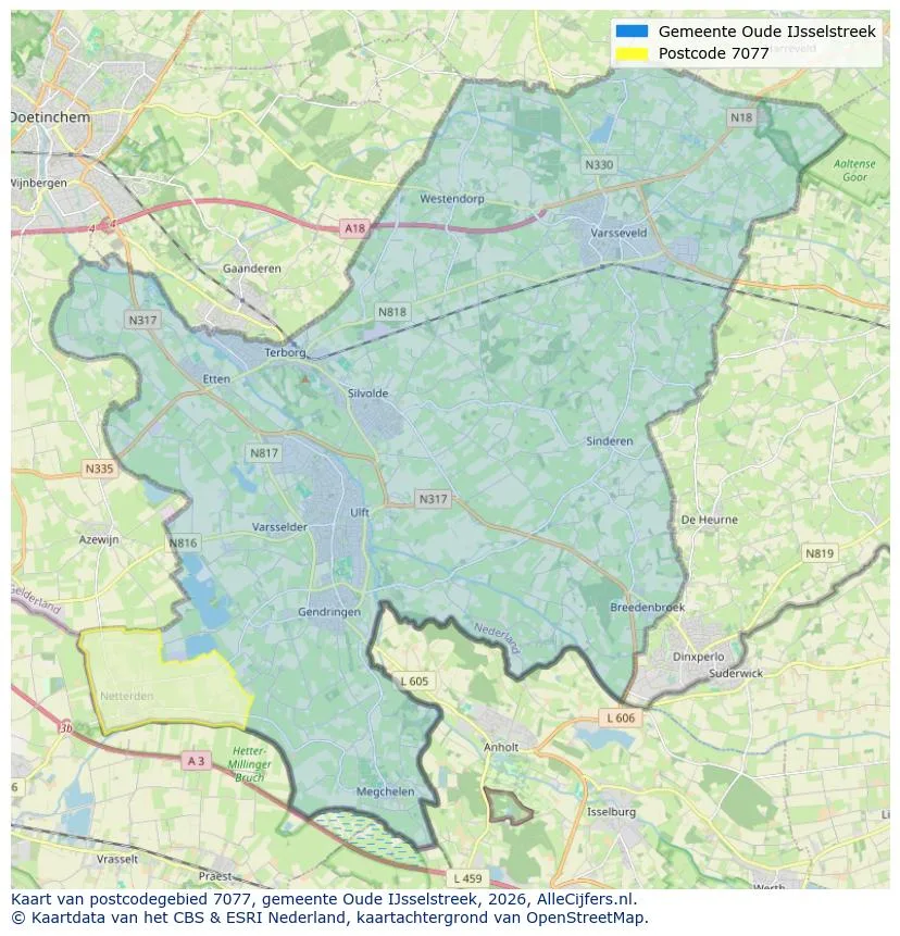 Mapa de códigos postales para 7077