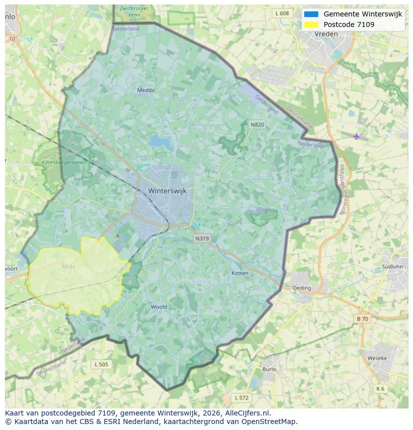 Mapa de códigos postales para 7109