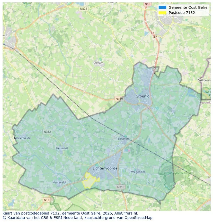 Postcodekaart voor 7132