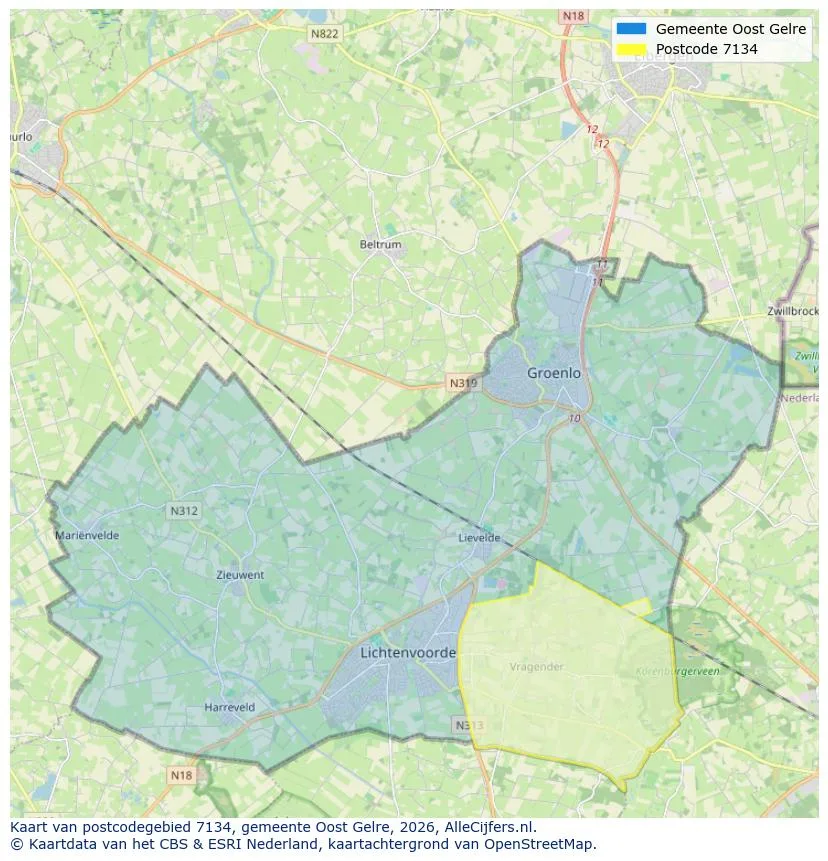 Postcode map for 7134