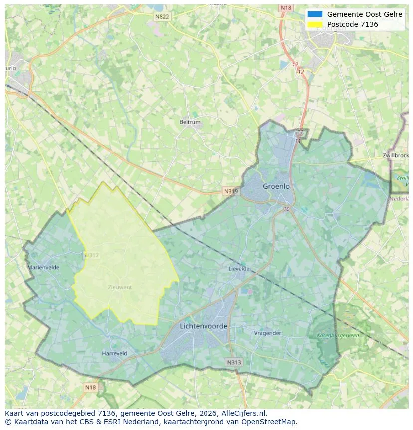 Postcodekaart voor 7136