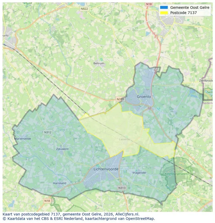 Postcode map for 7137