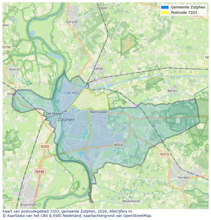Postcodekaart voor 7203