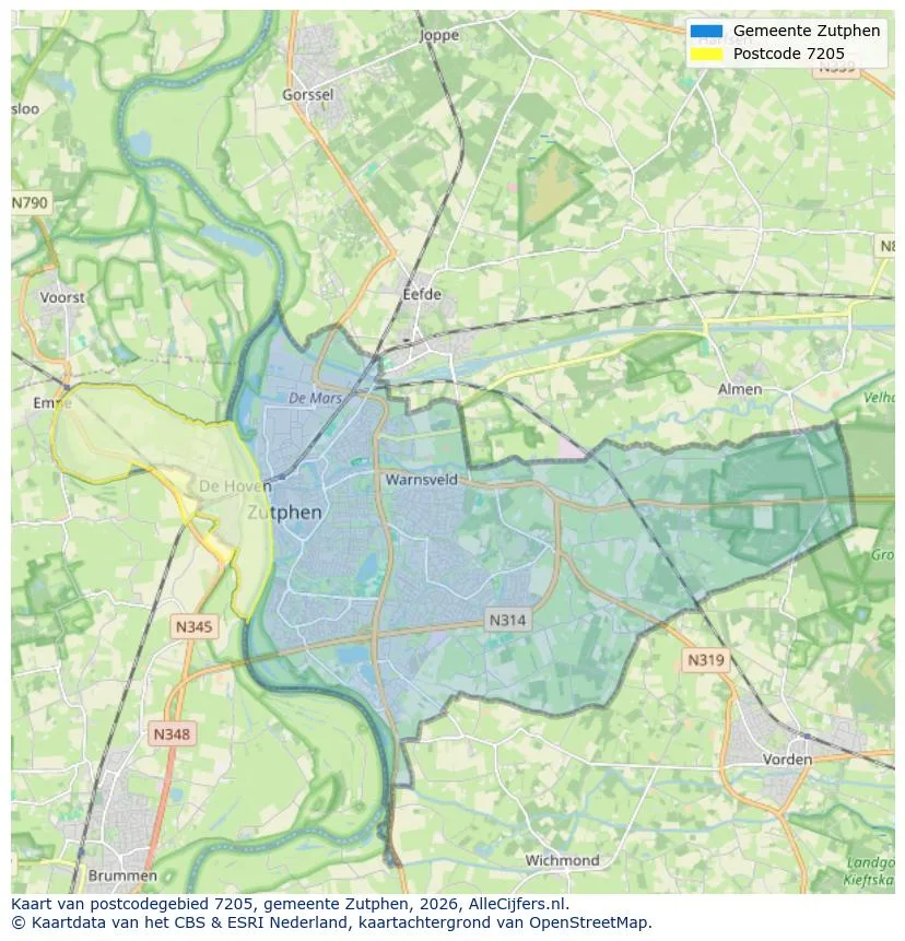 Postcodekaart voor 7205