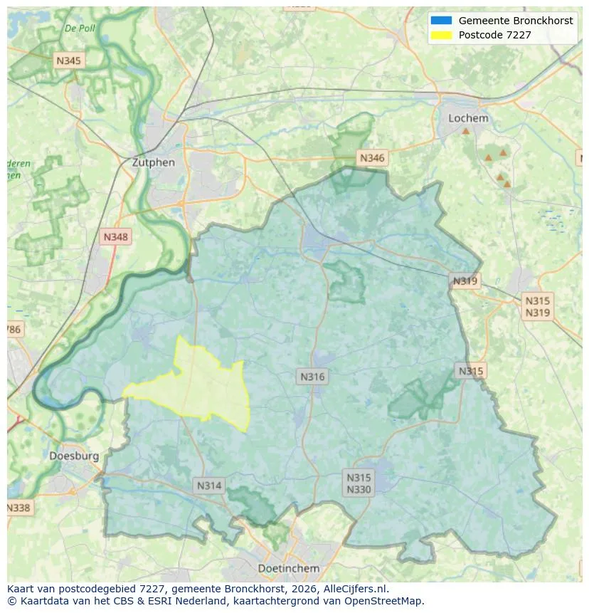 Postcodekaart voor 7227