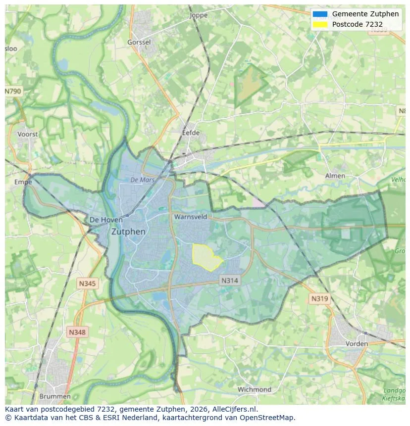 Postcode map for 7232