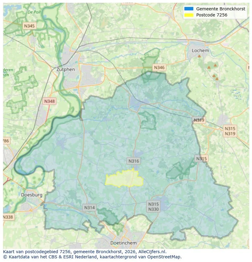 Postcodekaart voor 7256