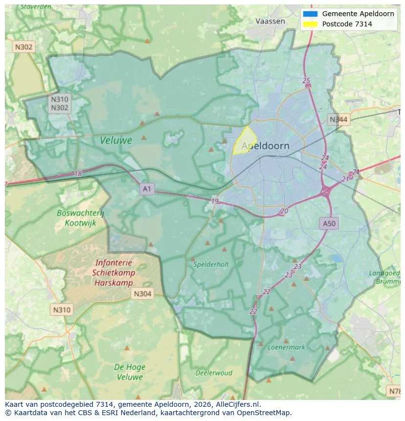 Postcodekaart voor 7314