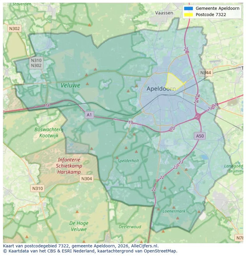 Postcodekaart voor 7322