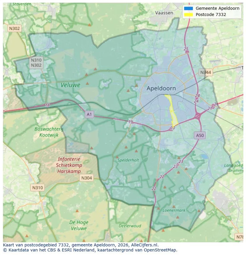 Postcodekaart voor 7332