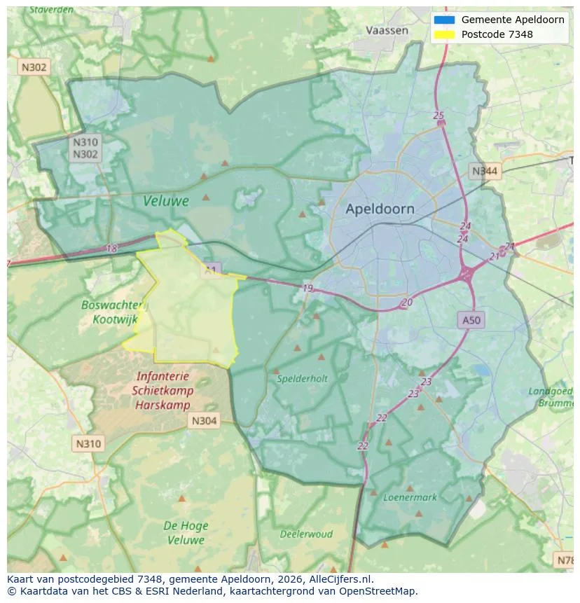 Postcodekaart voor 7348