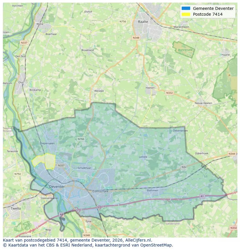 Mapa de códigos postales para 7414