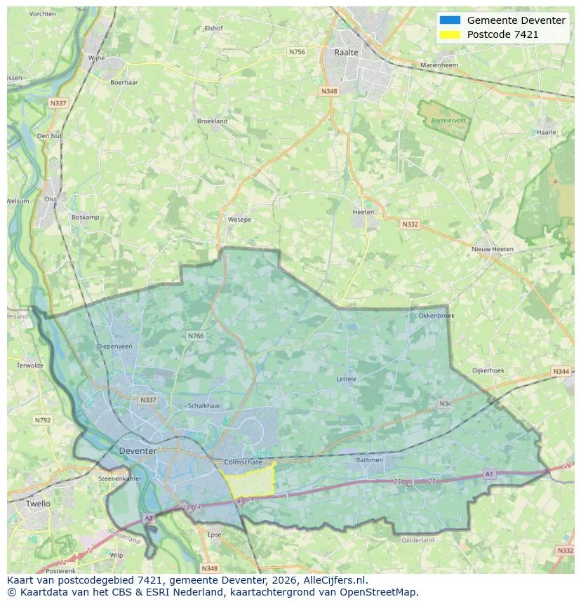 Postcodekaart voor 7421