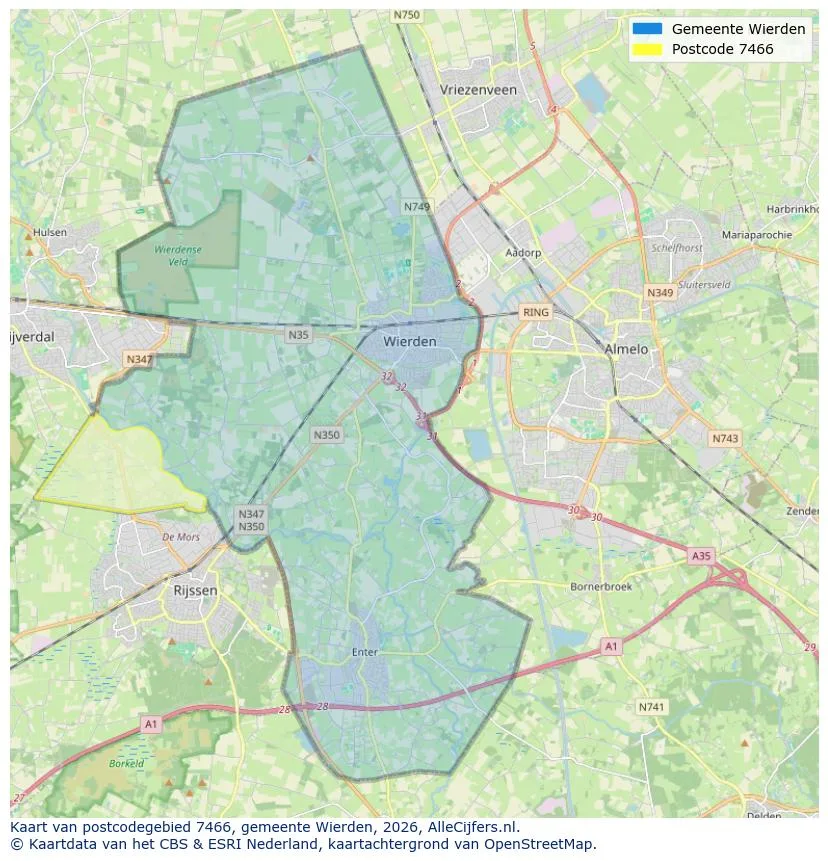 Postcodekaart voor 7466