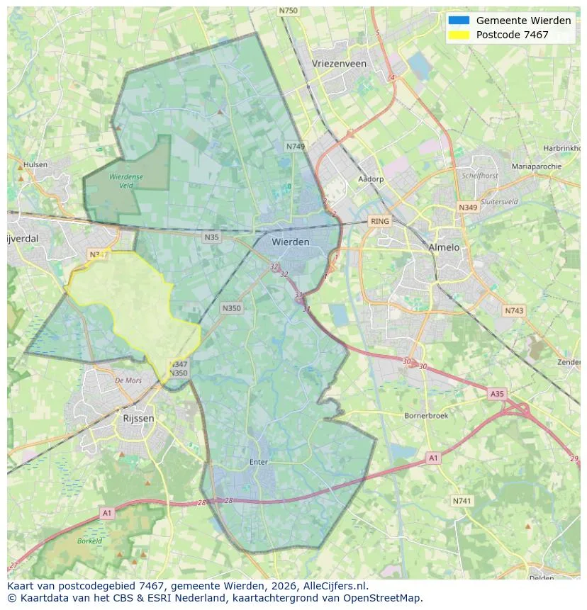 Postcodekaart voor 7467