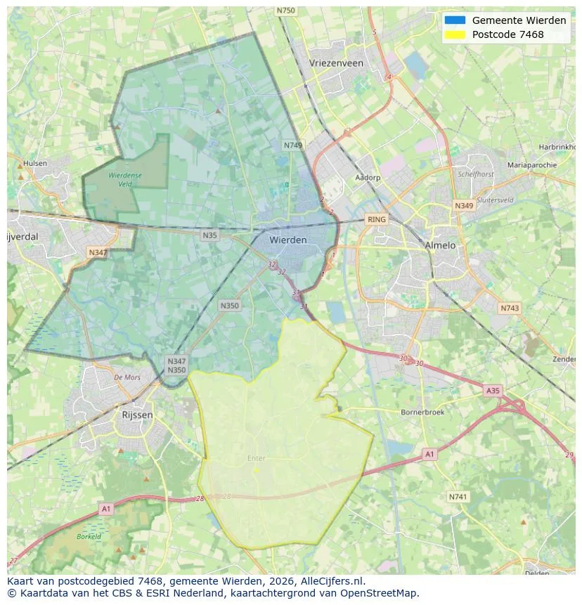 Postcode map for 7468